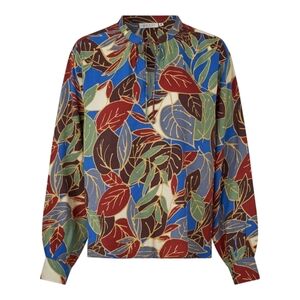 Masai MaBonitai Leaf Print Viscose Blouse M Boho Art Top Fall Colors